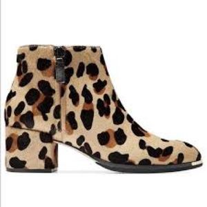 Cole Haan Womens Grand Ambition Cheetah Print Calf Hair Ankle Boot Brown 8